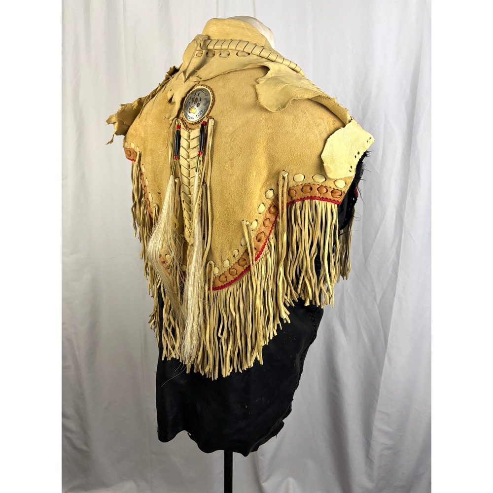 Vintage Leather Fringe Cape Vest Fort Grizzly Concho Western Boho Medium Rare - Picture 8 of 16